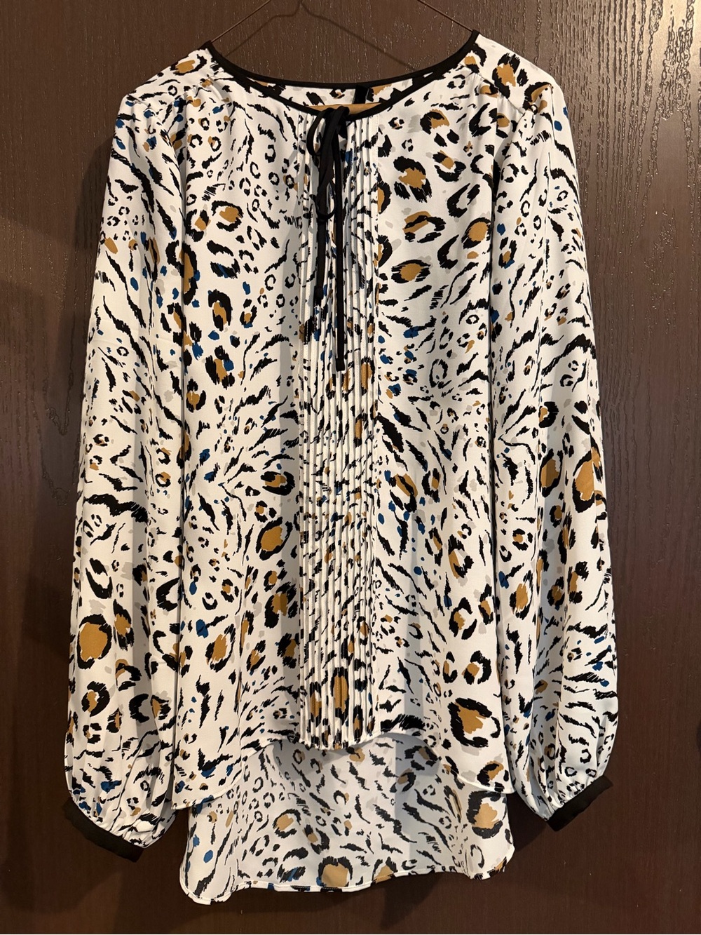 White House Black Market Leopard-Print Hi-Lo Blouse Women's Medium Flowy Career